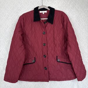 Croft & Barrow Barn Jacket Womens XL Burgundy Quilted Corduroy Collar Chore Coat